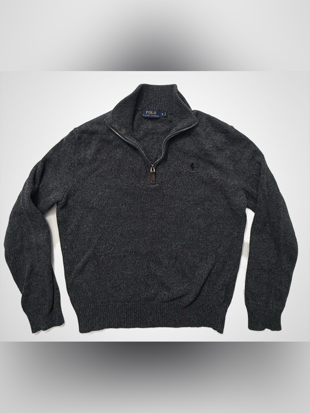 Polo Ralph Lauren Charcoal Grey 100% Cotton Quarter-Zip Sweater Men's S